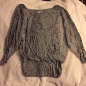 Pure silk long sleeved top with embroidered arms